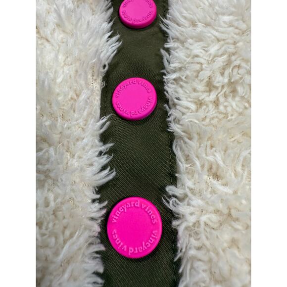 Vineyard Vines Teddy Fleece Snap Pullover Girls size L (14) Off White Pink Green - Picture 7 of 13